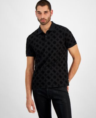 GUESS - Men's Relaxed-Fit Flocked Peony Logo Polo Shirt