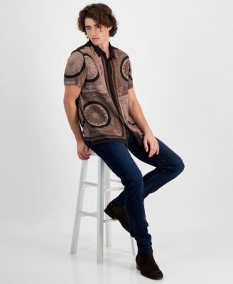 Men's Short Sleeve Button Front Medallion Print Shirt