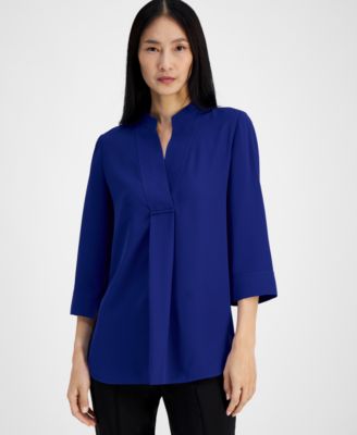 Anne Klein - Women's Split-Neck 3/4-Sleeve Tunic Top