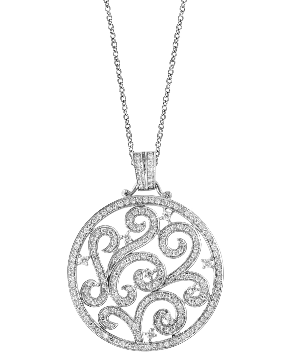 Effy Collection Effy Diamond Filigree Open Disc 18" Pendant Necklace (7/8 Ct. T.w.) In 14k White Gold