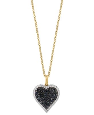 EFFY&reg; Black Diamond (5/8 ct. t.w.) & White Diamond (1/4 ct. t.w.) Heart Halo 18" Pendant Necklace in 14k Gold