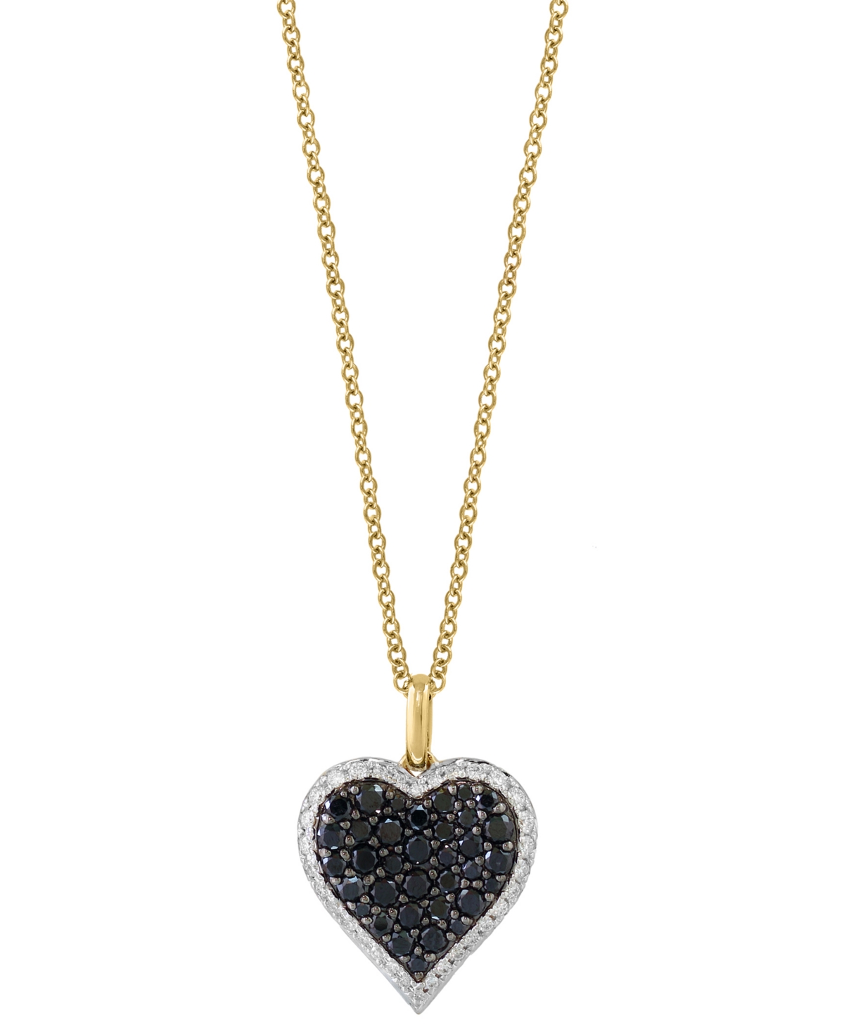 Shop Effy Collection Effy Black Diamond (5/8 Ct. T.w.) & White Diamond (1/4 Ct. T.w.) Heart Halo 18" Pendant Necklace In  In Yellow Gold
