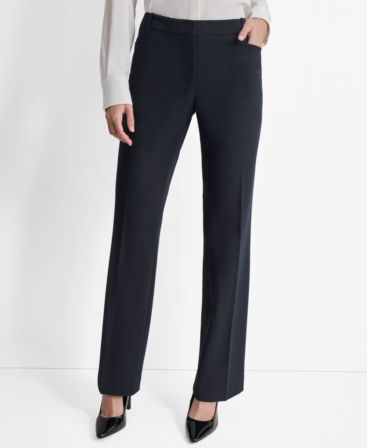 Женские брюки DKNY Mid-Rise Flare-Leg, цвет: Тёмно-синий — фото 1