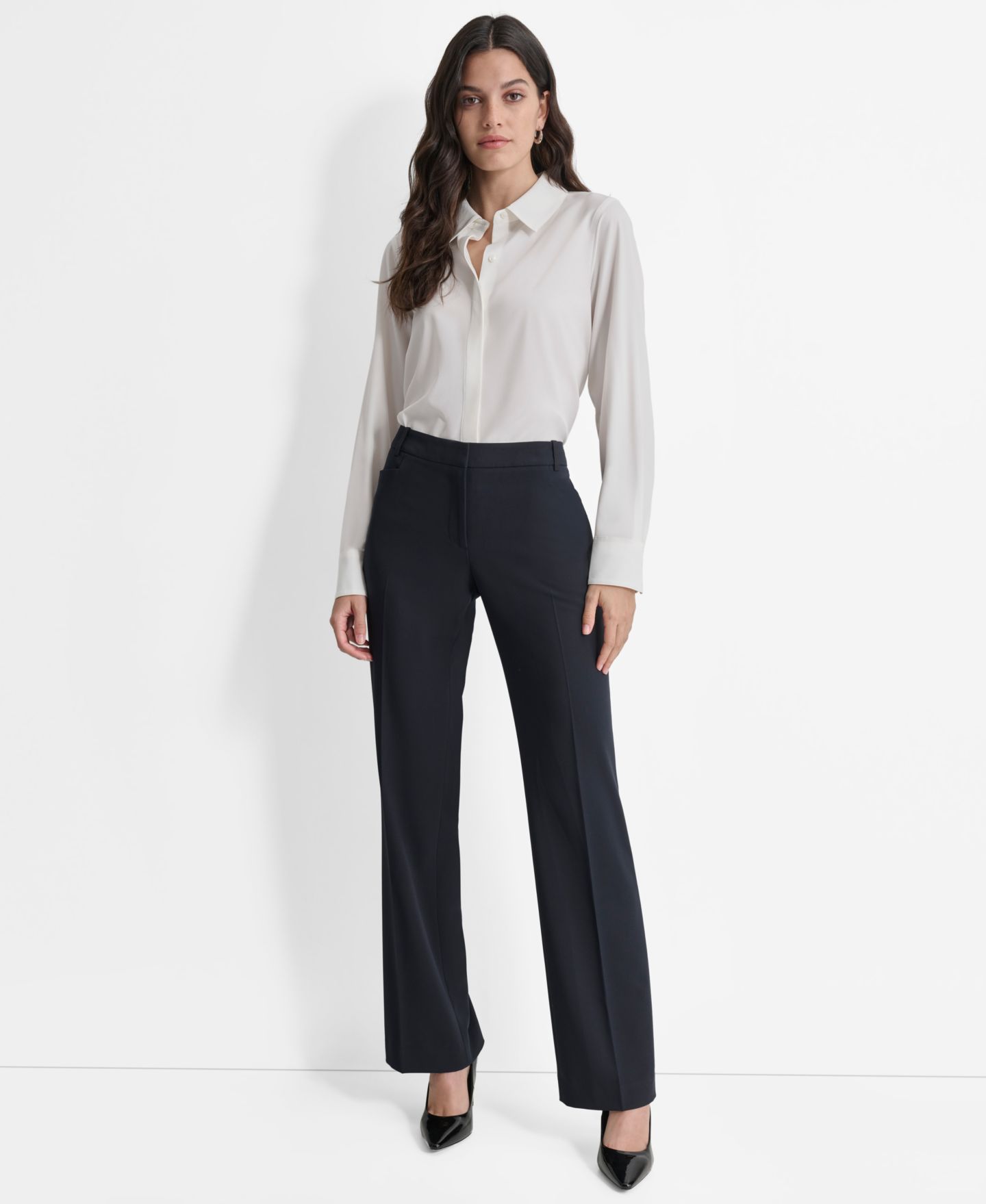 Женские брюки DKNY Mid-Rise Flare-Leg, цвет: Тёмно-синий — фото 4