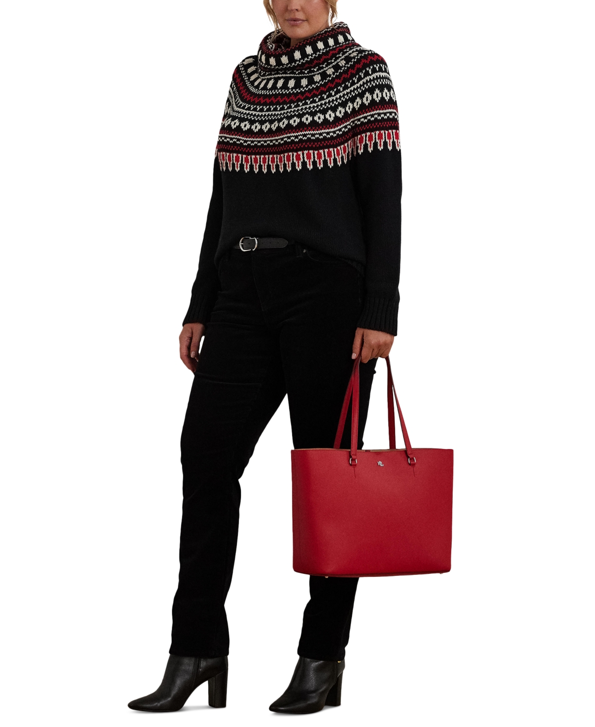 Lauren Ralph Lauren Karly Crosshatch Leather Large Tote