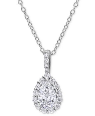 Macy's - Moissanite Pear Halo 18" Pendant Necklace (1-1/3 ct. t.w.) in Sterling Silver