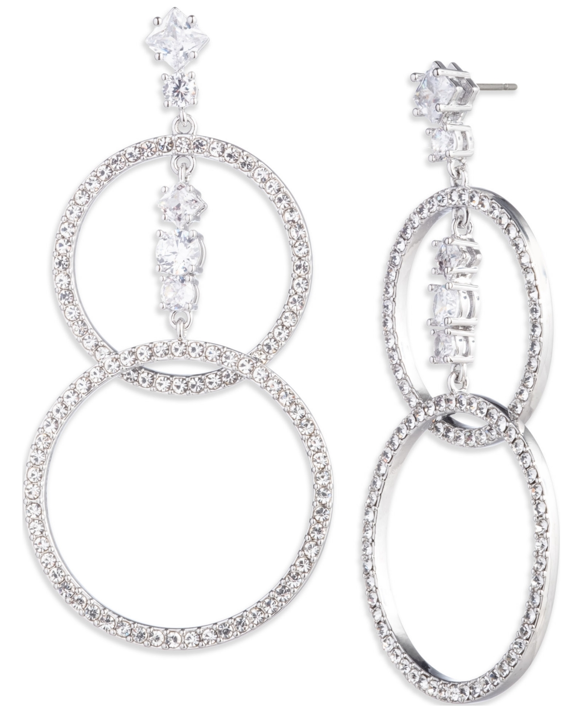 Emily In Paris Silver-plated Pave & Crystal Open Circle Double Drop Earrings In Crystal Wh