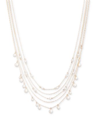 Gold-Tone Imitation Pearl Layered Strand Necklace, 16" + 3" extender