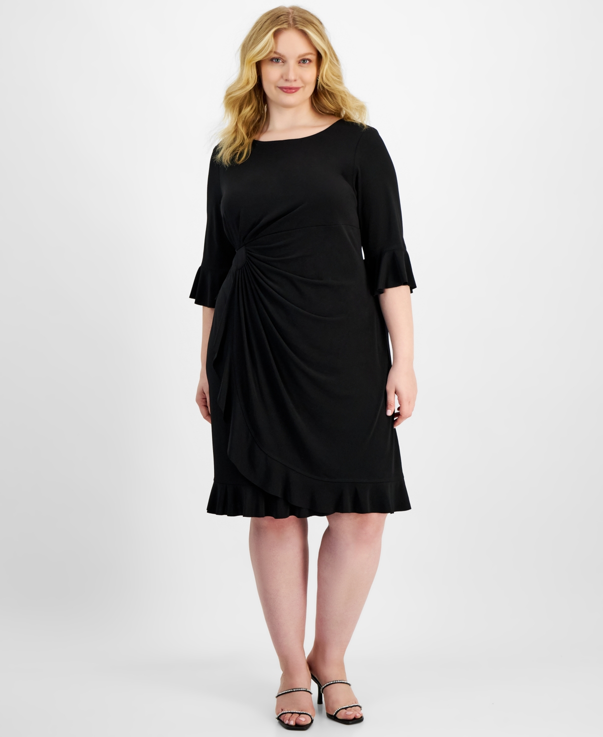 Plus Size Ruffled Faux-Wrap Dress - Black