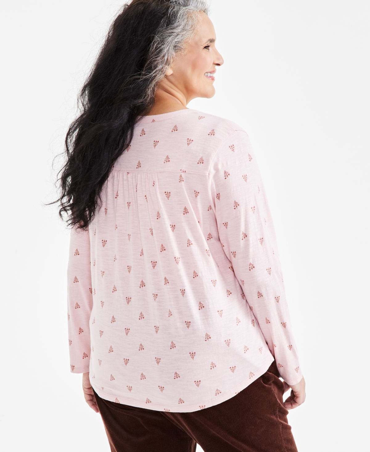 Style & Co Plus Size Split-Neck Mixed-Print Top, Created for Macy's