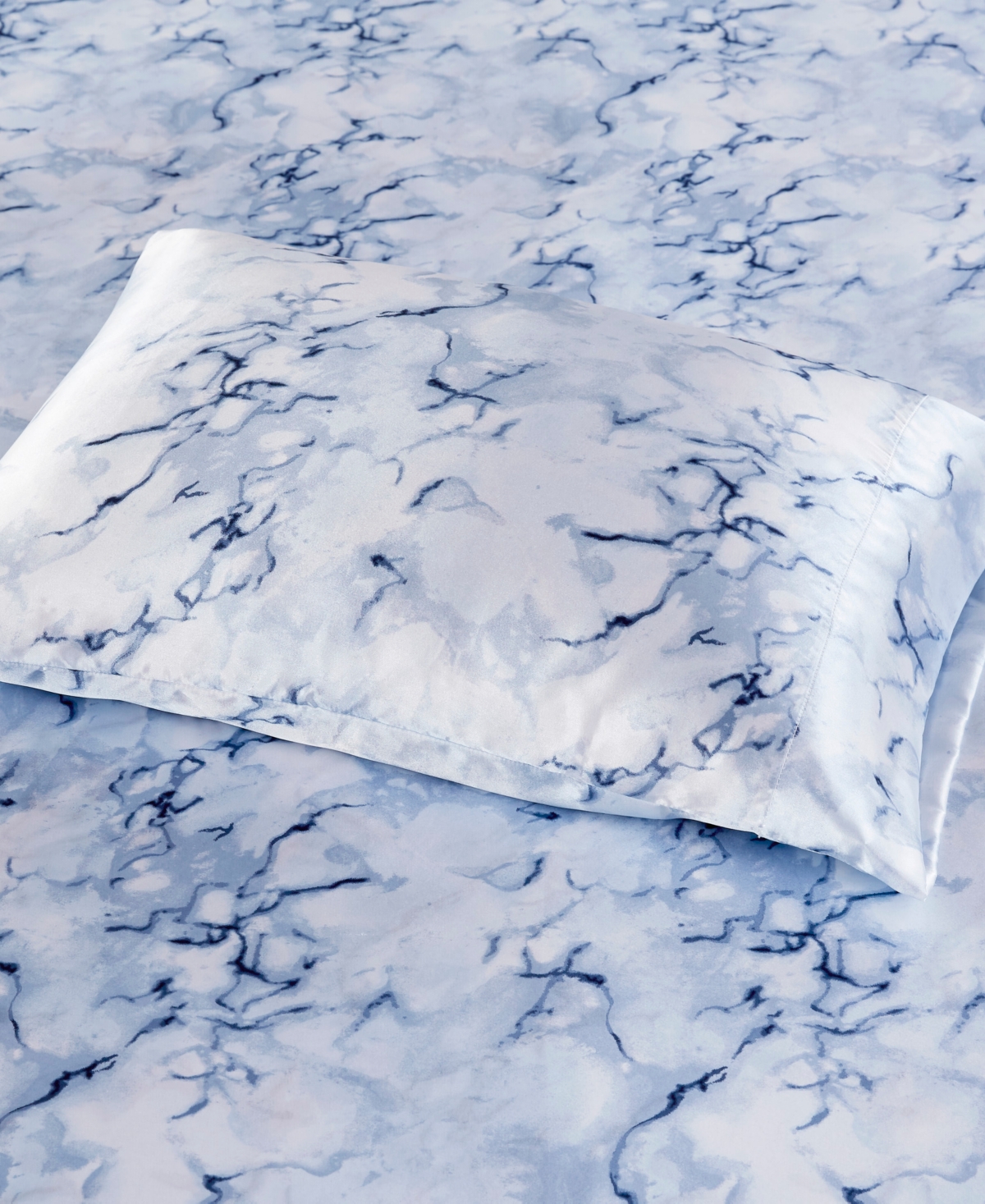 Madison Park Essentials Printed Satin Sheet Set, Queen In Blue Marble