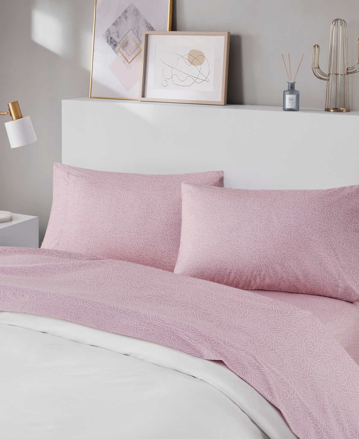 Intelligent Design Printed Microfiber 4 Piece Sheet Set, Full In Blush Waves