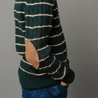 Boys Organic Long Sleeve Cable Henley Pullover Sweater with Elbow Patches