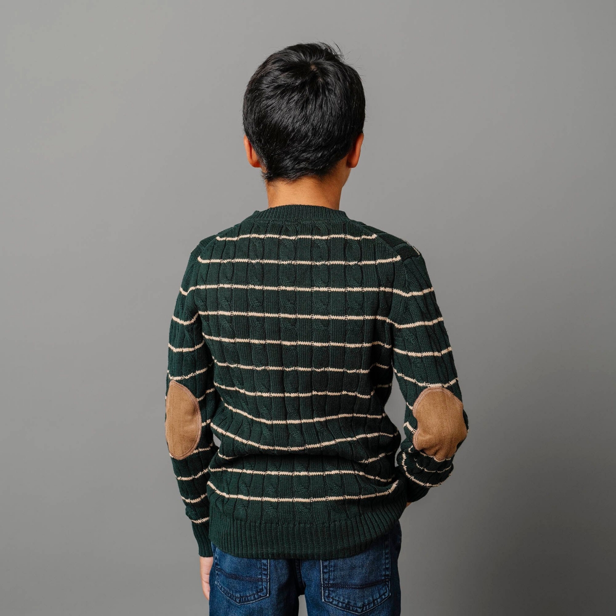 Hope & Henry Boys Organic Long Sleeve Cable Henley Pullover Sweater with Elbow Patches