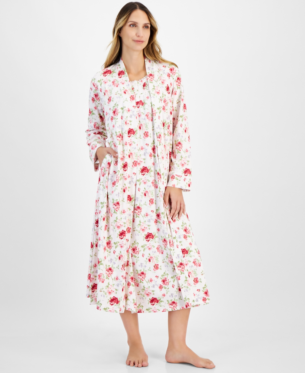 CHARTER CLUB WOMEN'S COTTON FLORAL LONG ROBE, CREATED FOR MACY'S 