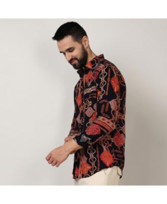 Men's Crimson Red & Navy Blue Artistic Block Shirt