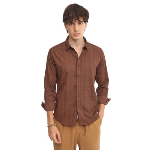 Мужская рубашка Cahoot Campus Sutra Chocolate Brown Mesh-Textured Knit, цвет: Коричневый