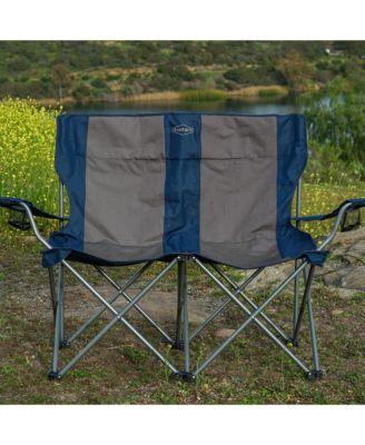 Portable Folding Outdoor Double Camping Lawn Beach Chair, Navy/Tan
