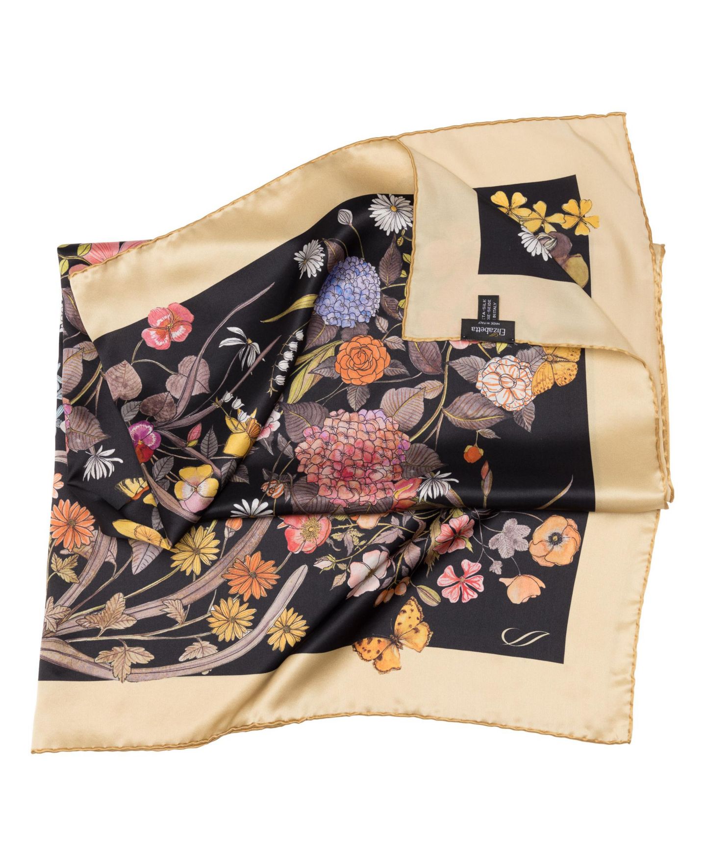 Женские аксессуары Elizabetta Flora - Hand Rolled Silk Foulard for Women, цвет: Чёрный — фото 8