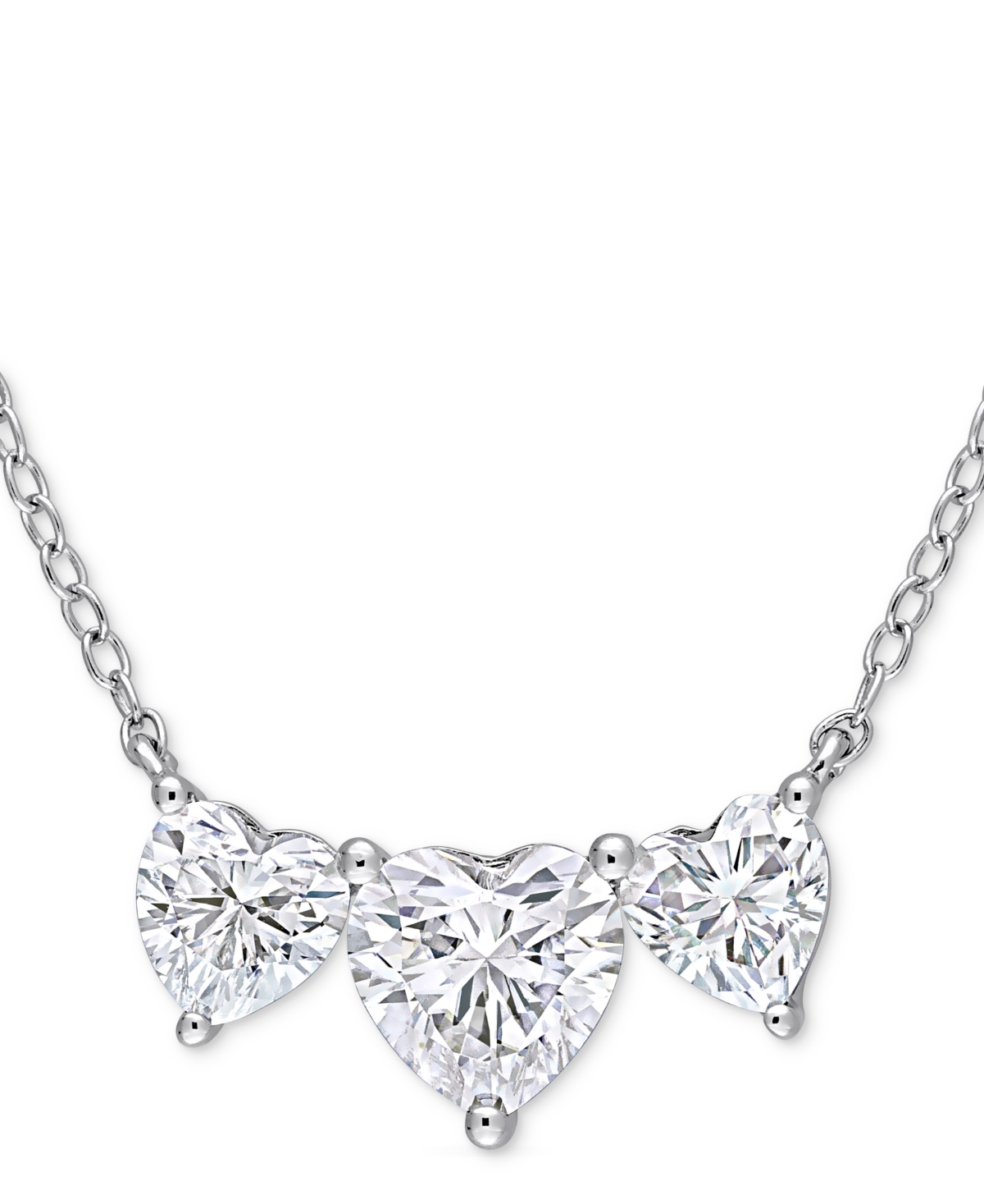 Macy's Moissanite Triple Heart 17" Pendant Necklace (2 Ct. T.w.) In Sterling Silver In White