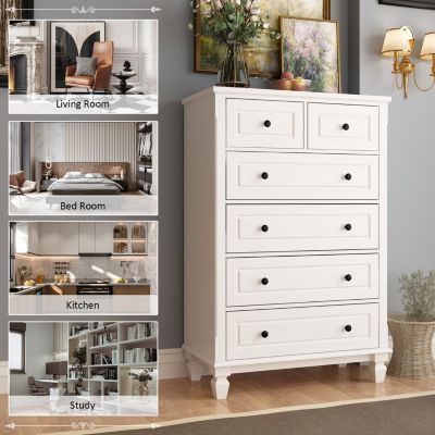 Modern White 6-Drawers Wood Chest of Drawer Dresser，bedroom nightstand, wooden end table
