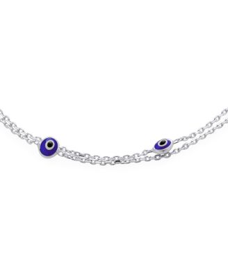 Spiritual Amulet Double Row Evil Eye Anklet Ankle Bracelet Sterling Silver Adjustable