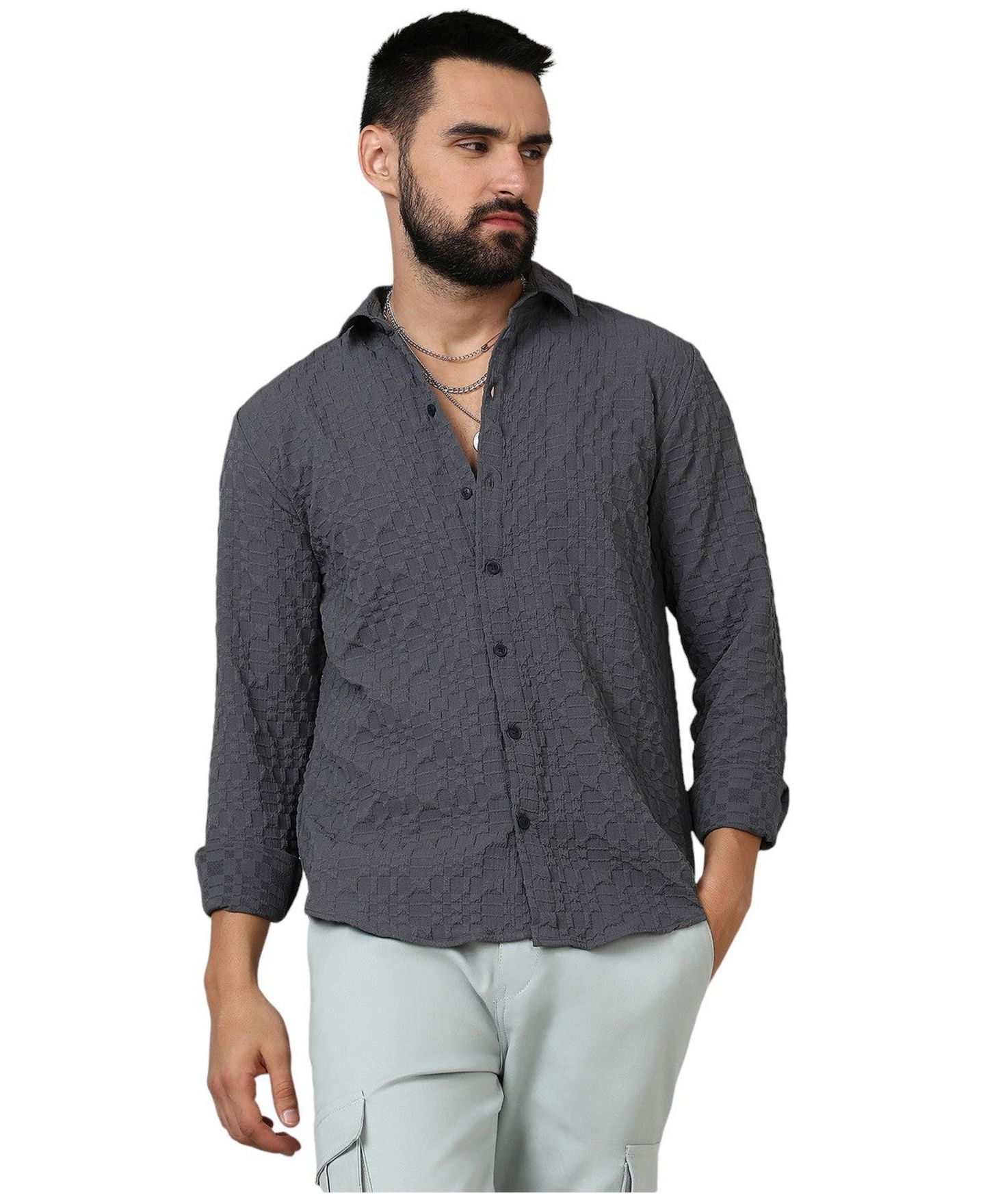 Мужская рубашка Cahoot Campus Sutra Charcoal Grey Embossed Geometric, цвет: Серый — фото 1