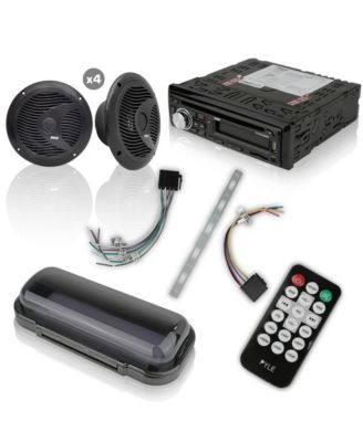 Marine Bluetooth Stereo Receiver & Waterproof Speaker Kit with CD Player, USB/SD Readers, AM/FM Radio, and 4 Waterproof 6.5” Speakers