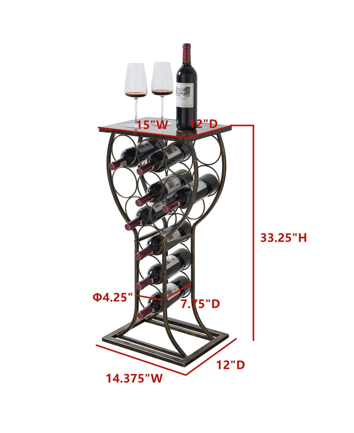 Kings Brand Furniture Freestanding Floor Wine Rack Stand, Mini Bar Table Storage & Display Holder, That Holds 11 Bottles, Marble Finish Table Top - Br
