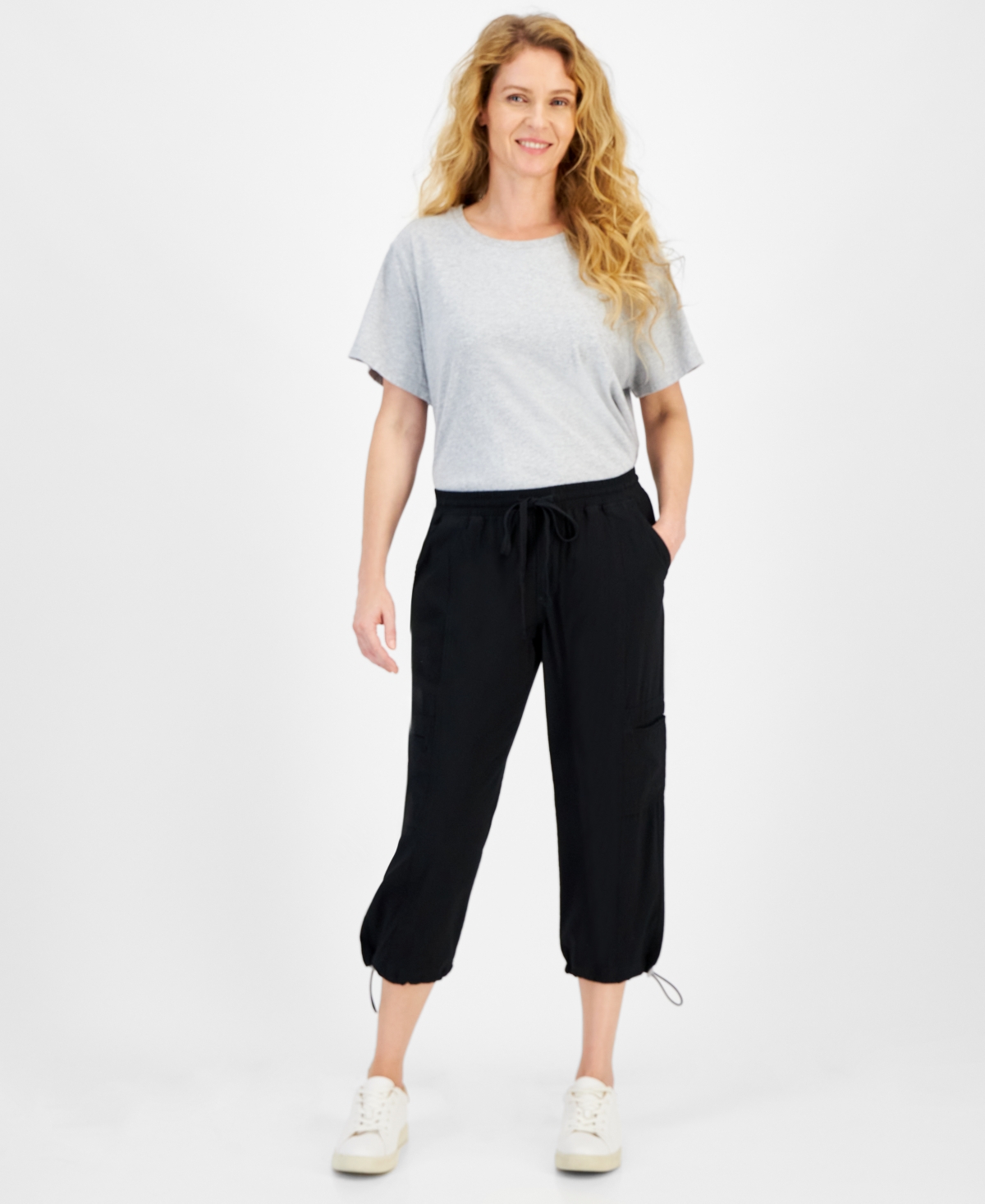STYLE & CO PETITE MID-RISE PULL-ON BUNGEE CROPPED PANTS, CREATED FOR MACY'S 