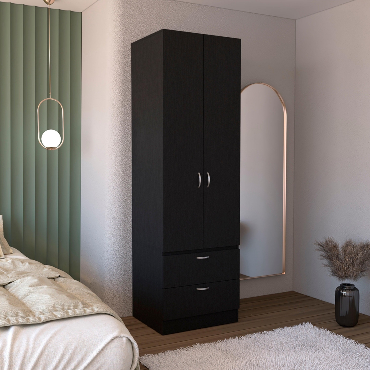 Vicco Armoire Wardrove 76" H, Hanging Rod, 2 Drawers, 1 Shelf