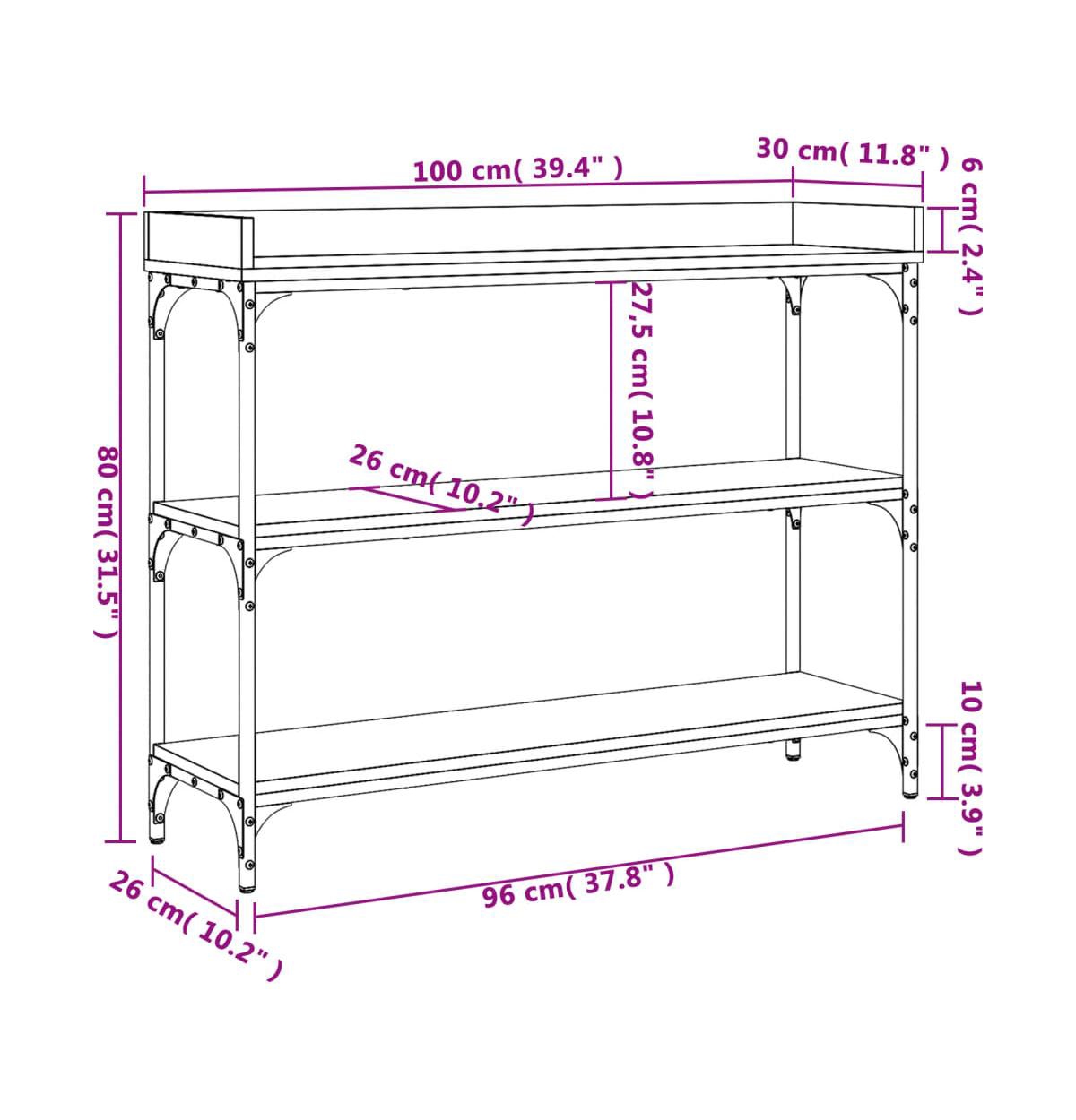 vidaXL Console Table with Shelves Brown Oak 39.4"x11.8"x31.5"