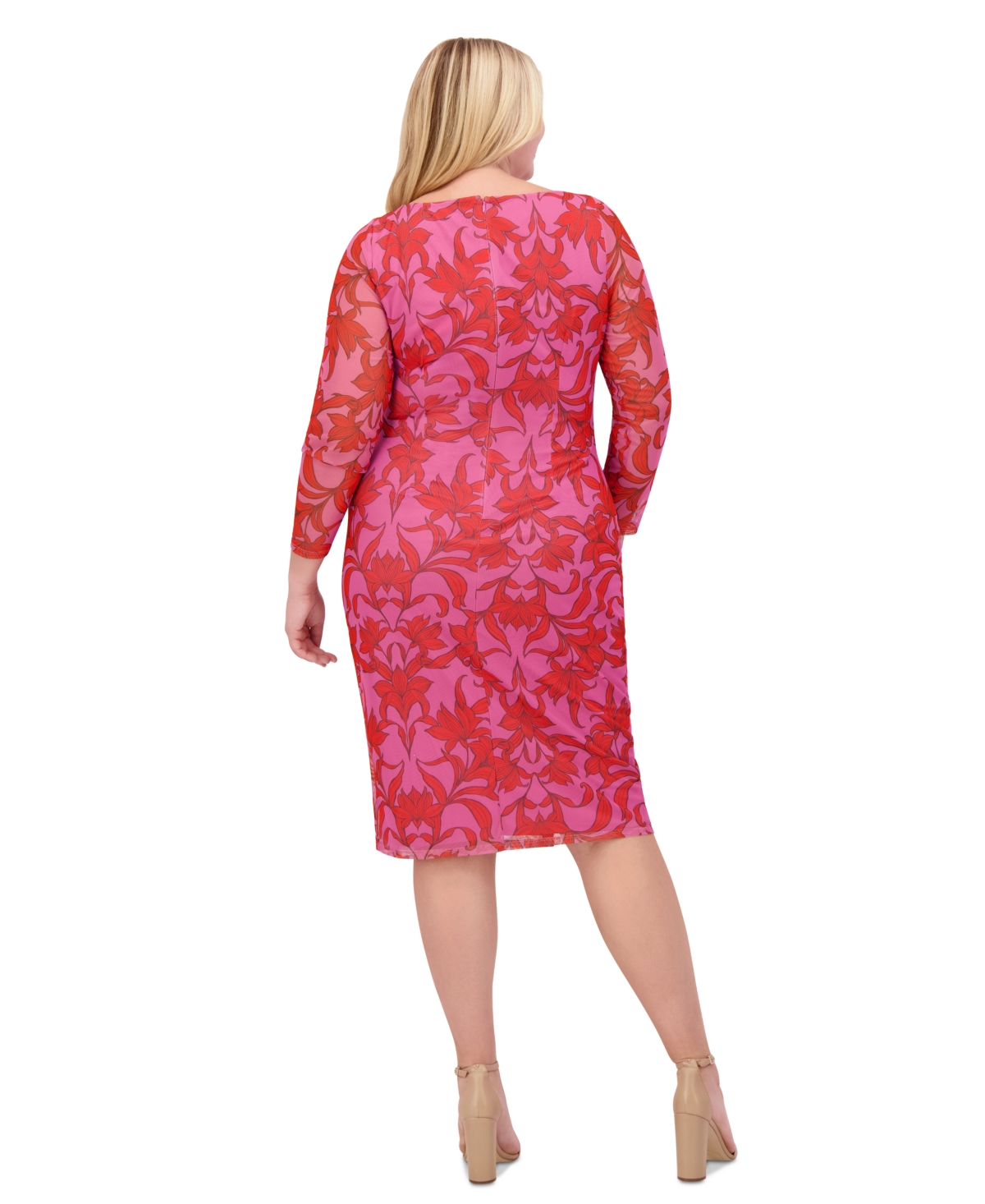 Vince Camuto Plus Size Floral-Print Shirred Mesh Midi Dress