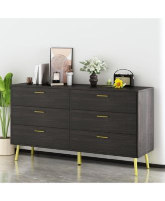 Black Wood Dresser Chest of Drawer With 6 Drawers