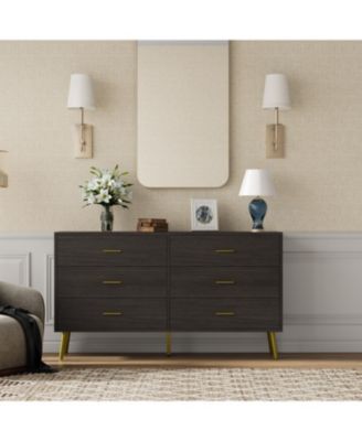 Black Wood Dresser Chest of Drawer With 6 Drawers