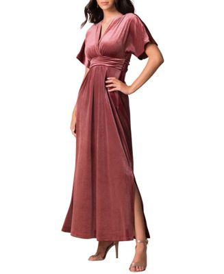 Women's Verona V-Neck Velvet Evening Gown With Pockets