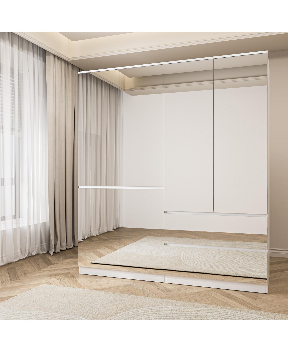 Famapy White High Gloss Mirrored Doors Big Wardrobe Combo Armoires