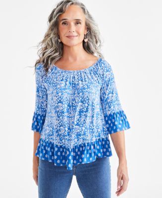 売れ筋商品|||スタイルアンドコー カットソー トップス レディース Petite Embroidered Flutter-Sleeve Top, Exclusively at Macy's Flutter Plum Style & Co Petite Dainty Flower Printed Flutter-Sleeve Top