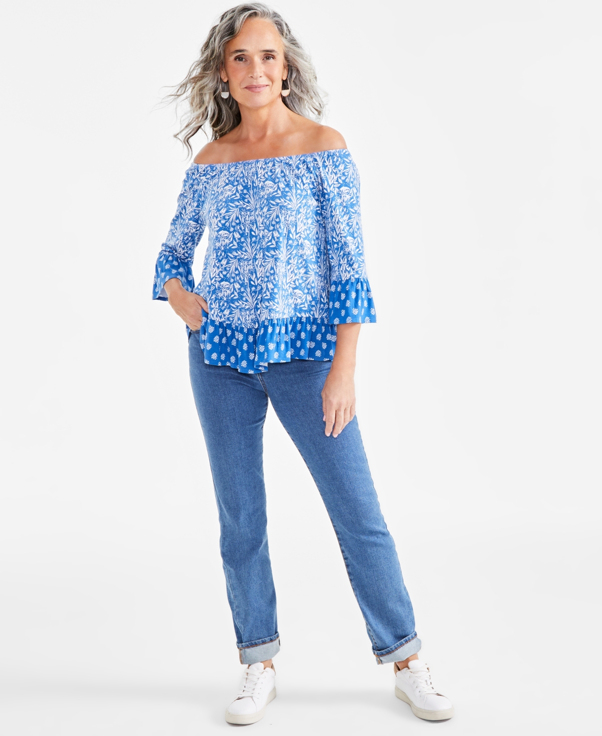 Style & Co Women's Printed On/Off Shoulder Top, Created for Macy's