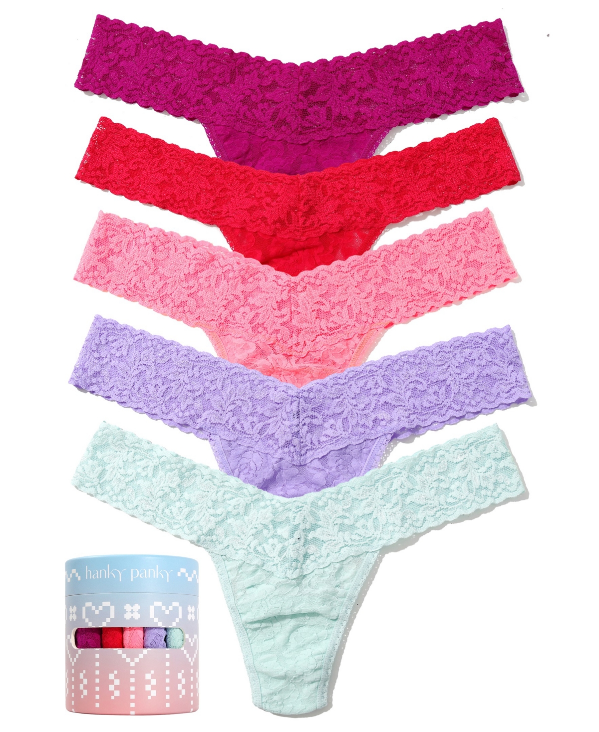 Hanky Panky Women's Holiday 5 Pack Low Rise Thong Underwear -Strawberry/Peachfizz/Hyaci