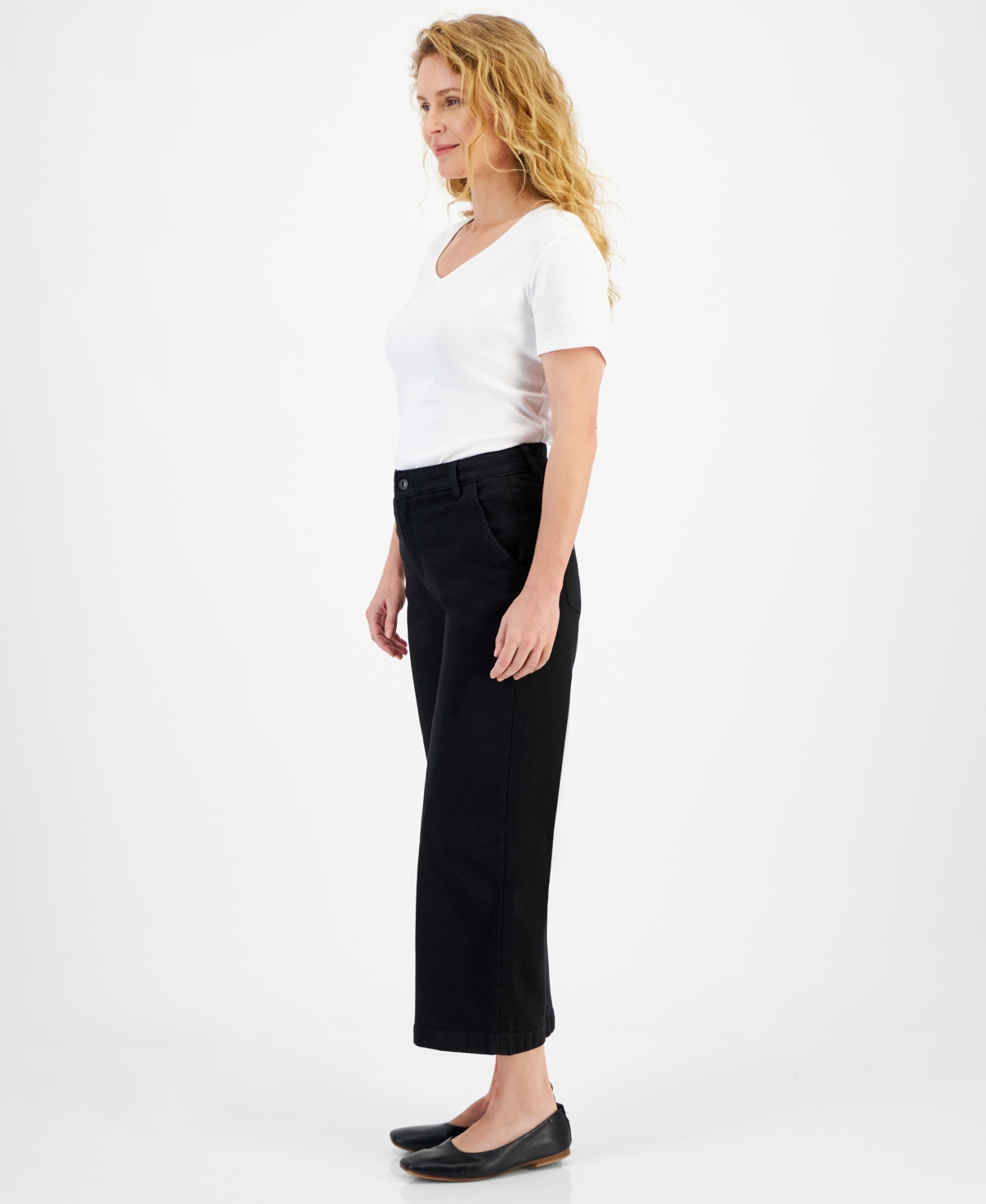 Style & Co Petite High-rise Wide-leg Cropped Jeans, Exclusively At Macy's In Deep Black