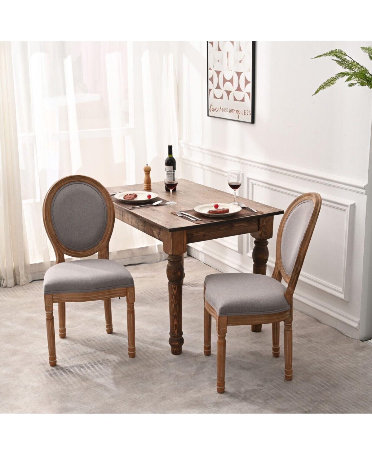 Slickblue French Country Dining Chairs with Round Back Set of 2, Upholstered, Solid Wood Legs, Side Chairs for Living Room, Wedding Event-- Grey