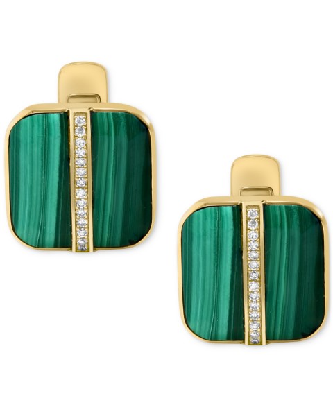 Мужские аксессуары EFFY Collection EFFY&reg; Men's Malachite & Diamond (1/6 ct. t.w.) Cufflinks in Gold-Plated Sterling Silver