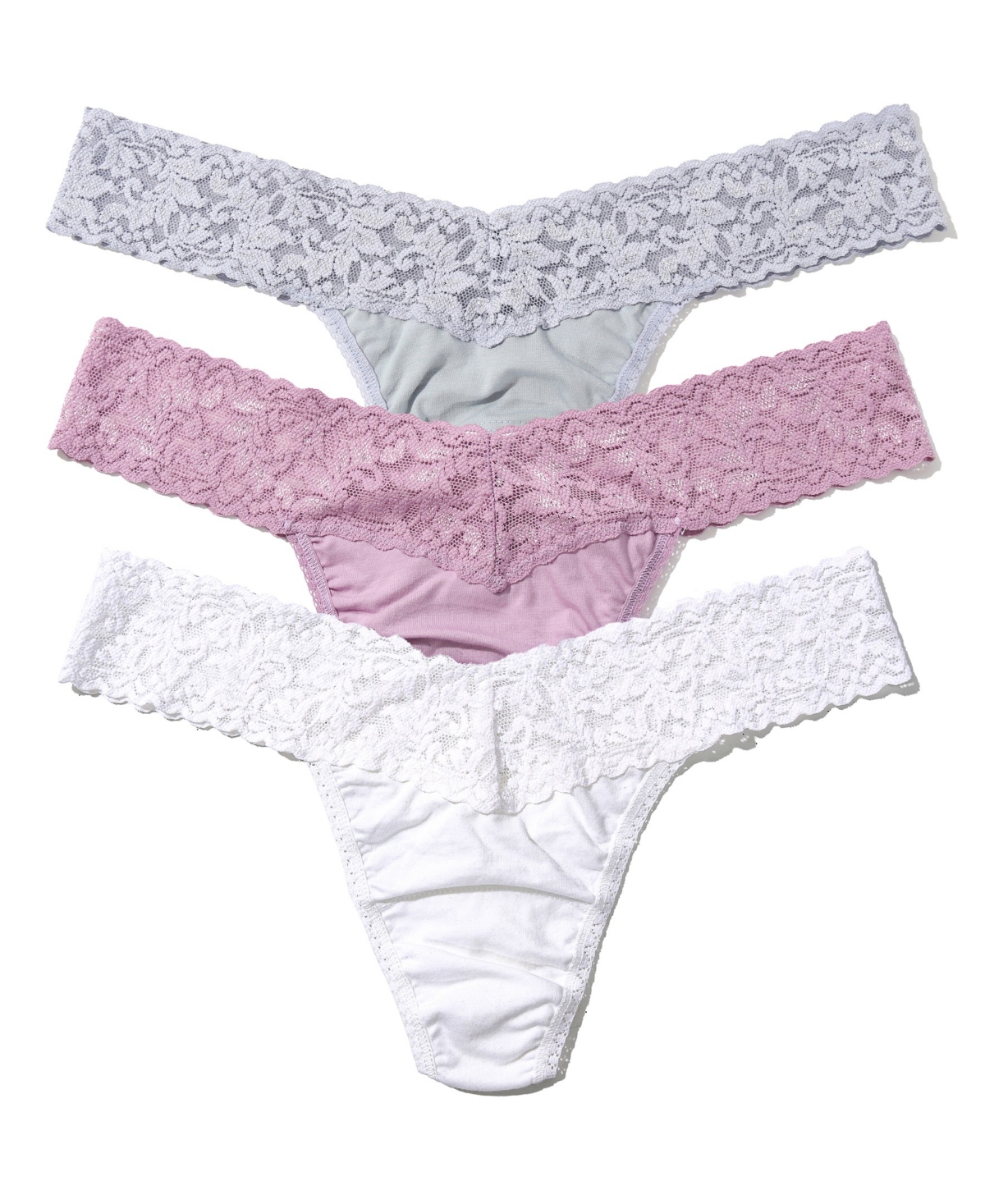 Hanky Panky Women's Holiday 3 Pack Supima Cotton Low Rise Thong Underwear -Dove Grey/White