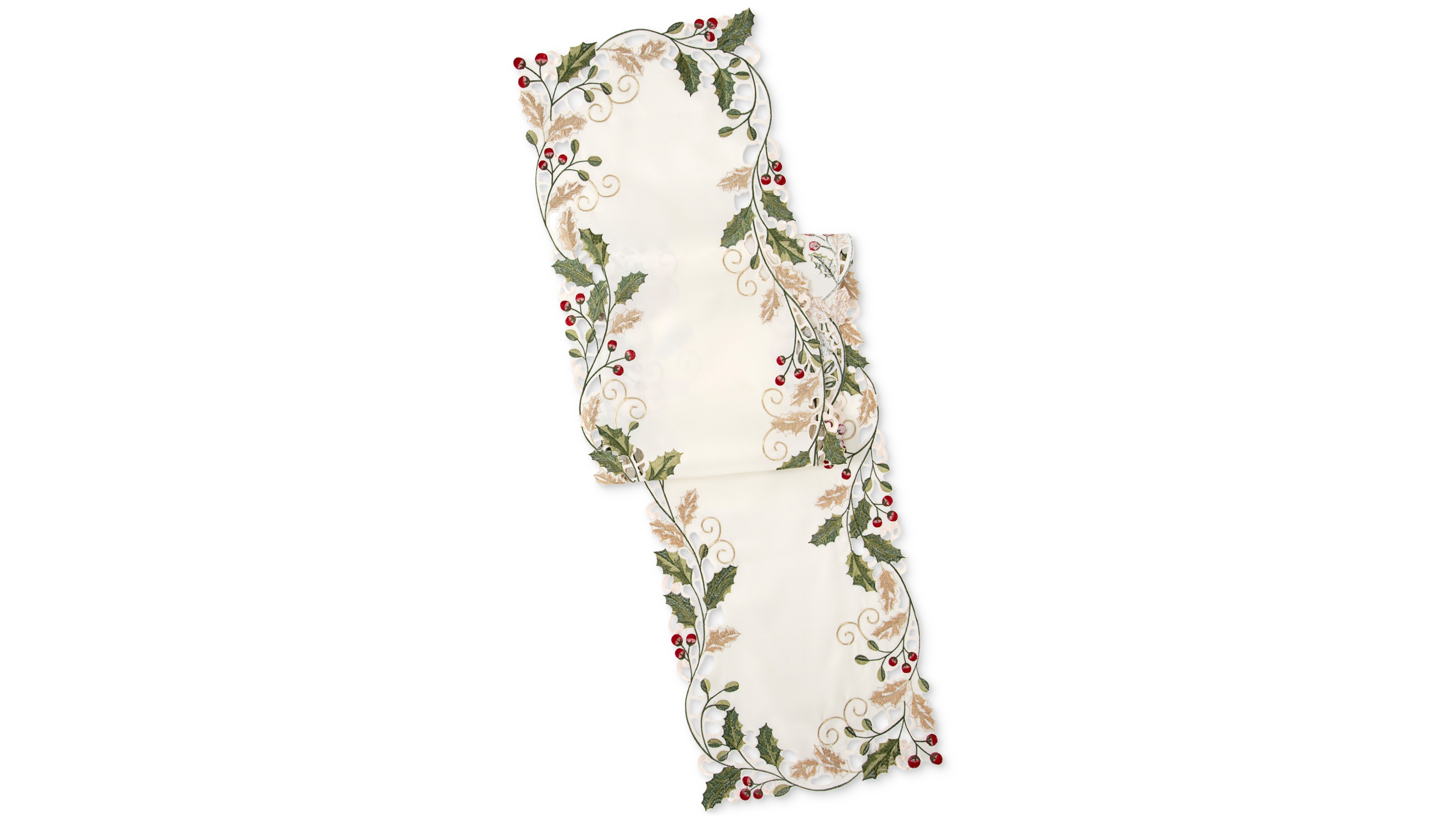 Lenox Holiday Nouveau Holly & Berries Embroidered Runner, 14" x 72"