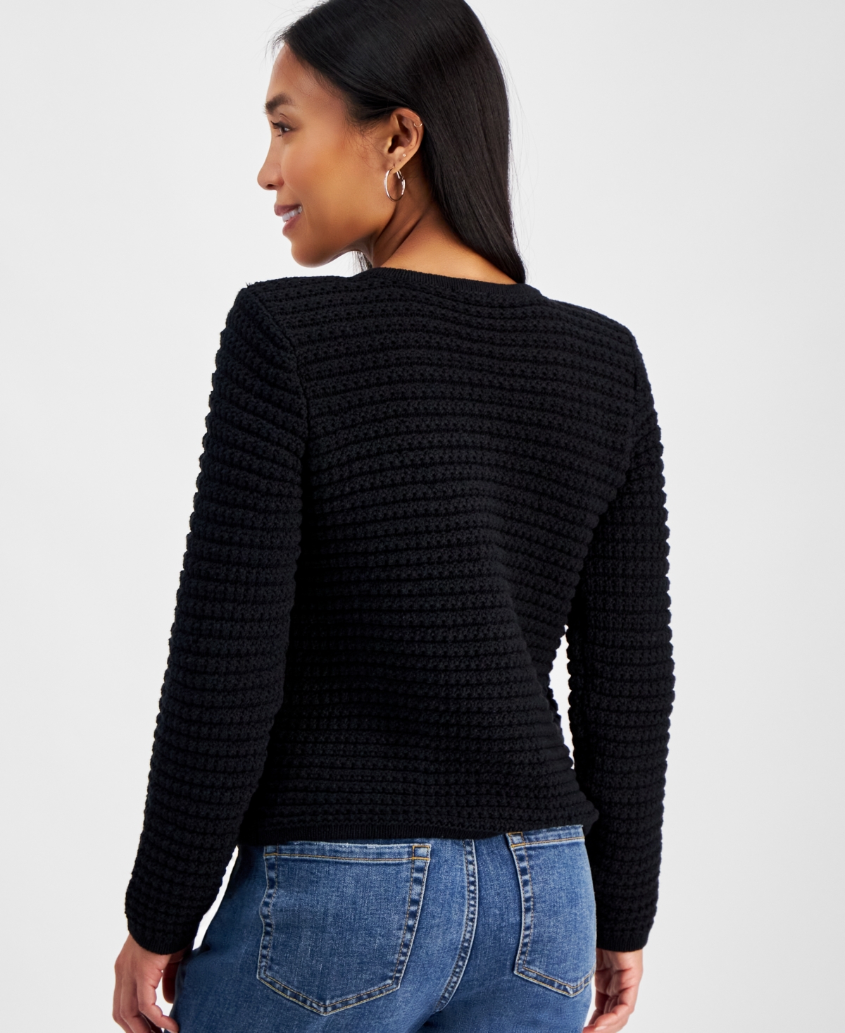 Inc International Concepts Petite Yarn-blend Button-down Cardigan Sweater, Created For Macy's In Deep Black