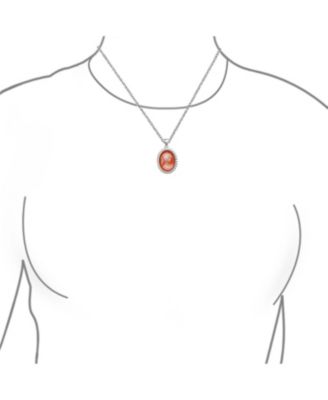 Classic Antique Style Red Blue Black White Carved Oval Framed Victorian Lady Portrait Cameo Pendant Brooch Necklace .925 Sterling Silver