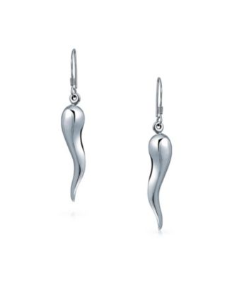 Lucky Italian Culture Horn Cornicello Style .925 Sterling Silver Dangle Earrings Finish