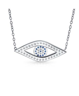 Turkish Blue Evil Eye Pendant Necklace with Pave CZ in Sterling Silver