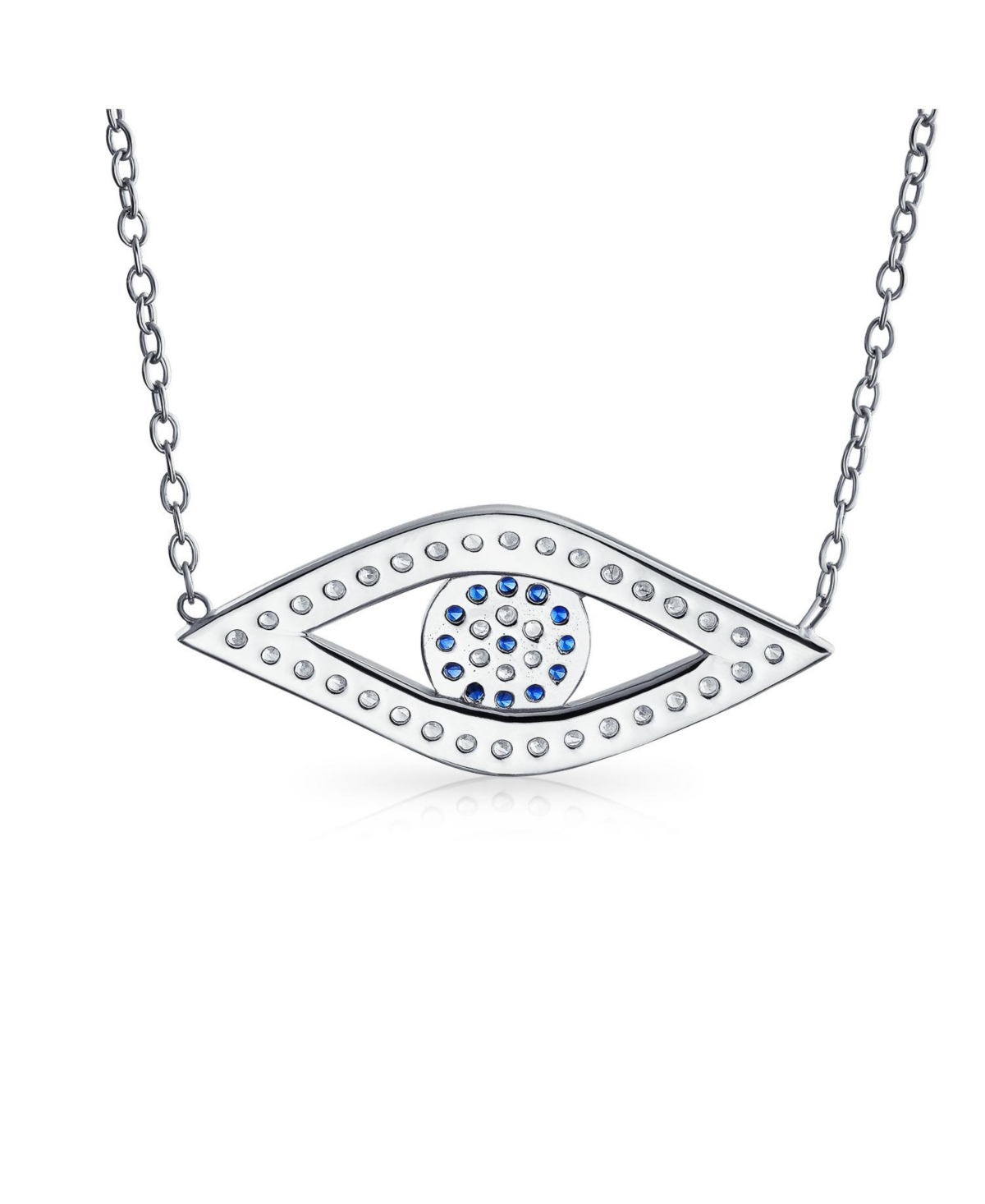 Bling Jewelry Turkish Blue Yellow Pave Cz Spiritual Protection Amulet Evil Eye Pendant Station Necklace For Women .925 Sterling- Silver